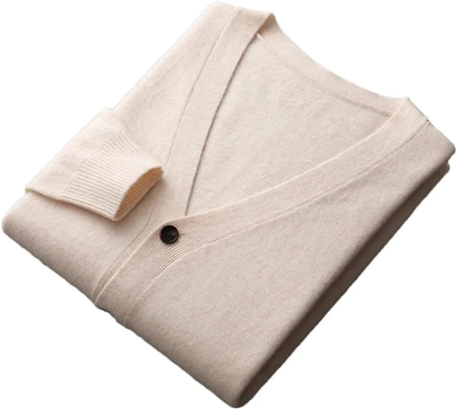 100% Merino Wool V Neck Sweater Coat Men's Solid Color Business Casual Cardigans Button Jumper