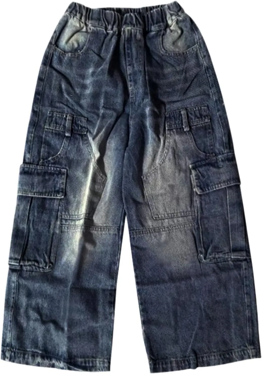 Boys Wide Leg Jeans Baggy Cargo Pants with Multipack Pockets Kids Jeans Elastic Waist Casual Demin Pants