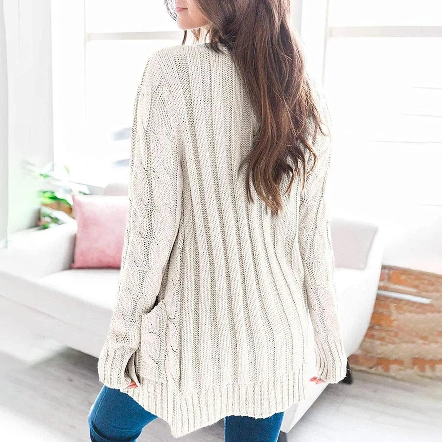 Cardigan Sweaters for Women 2024 Fall Button Down Open Front Cardigan Knit Chunky Sweater Outwear Coats with Pockets