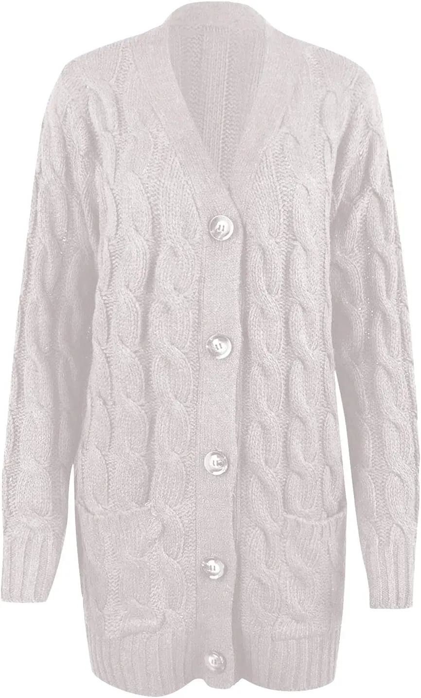 Cardigan Sweaters for Women 2024 Fall Button Down Open Front Cardigan Knit Chunky Sweater Outwear Coats with Pockets
