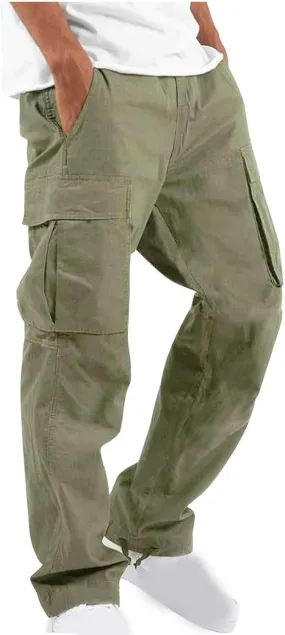 Cargo Pants for Men Multi Pockets Work Pants Breathable Elastic Waist Relaxed Hiking Outdoor Casual Pants Trouser