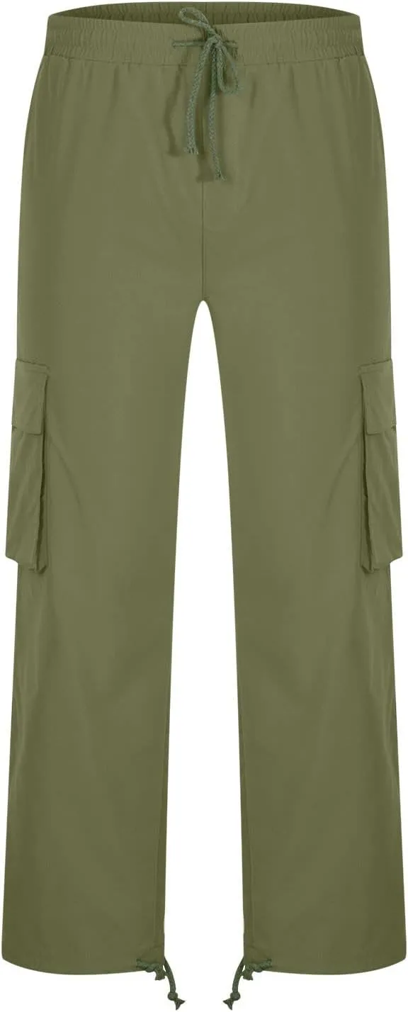 Cargo Pants for Men Multi Pockets Work Pants Breathable Elastic Waist Relaxed Hiking Outdoor Casual Pants Trouser