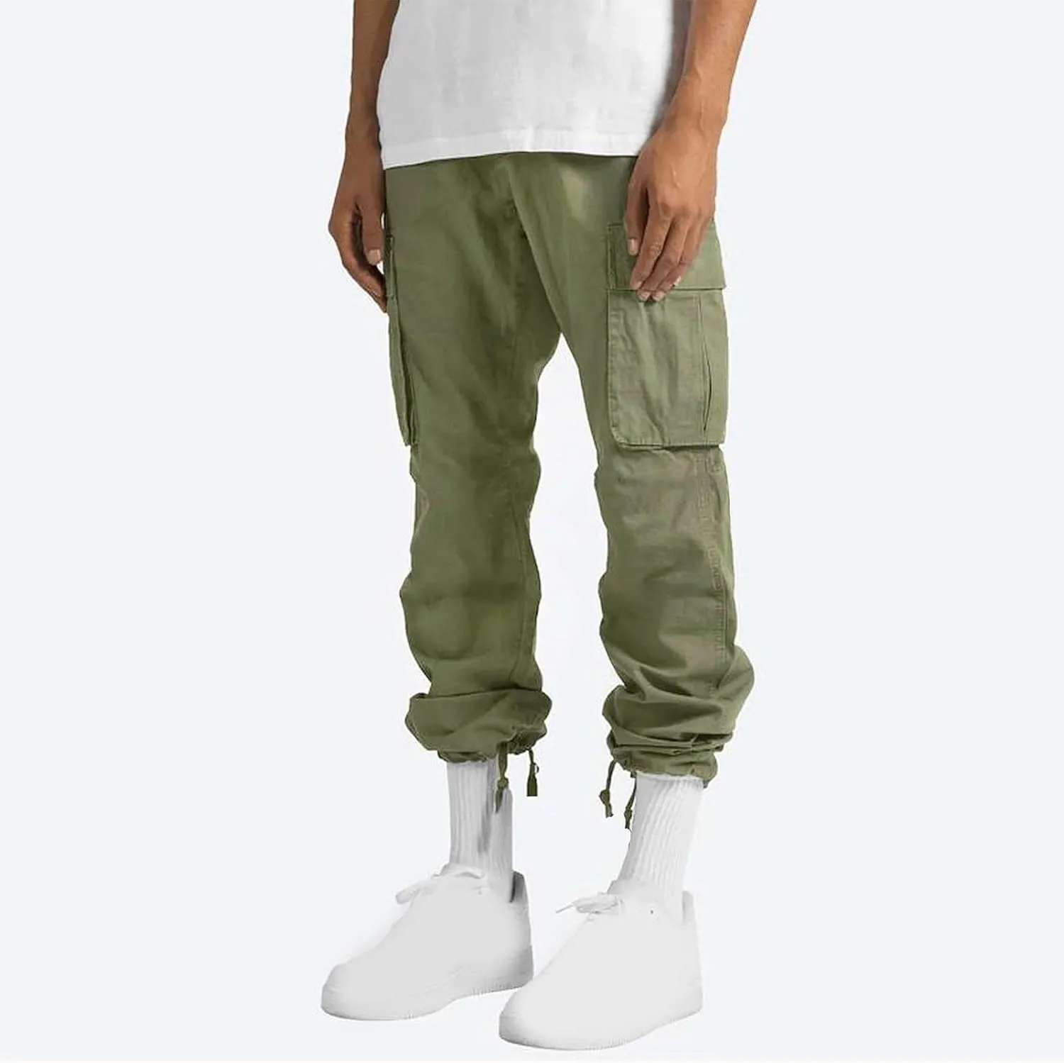 Cargo Pants for Men Multi Pockets Work Pants Breathable Elastic Waist Relaxed Hiking Outdoor Casual Pants Trouser