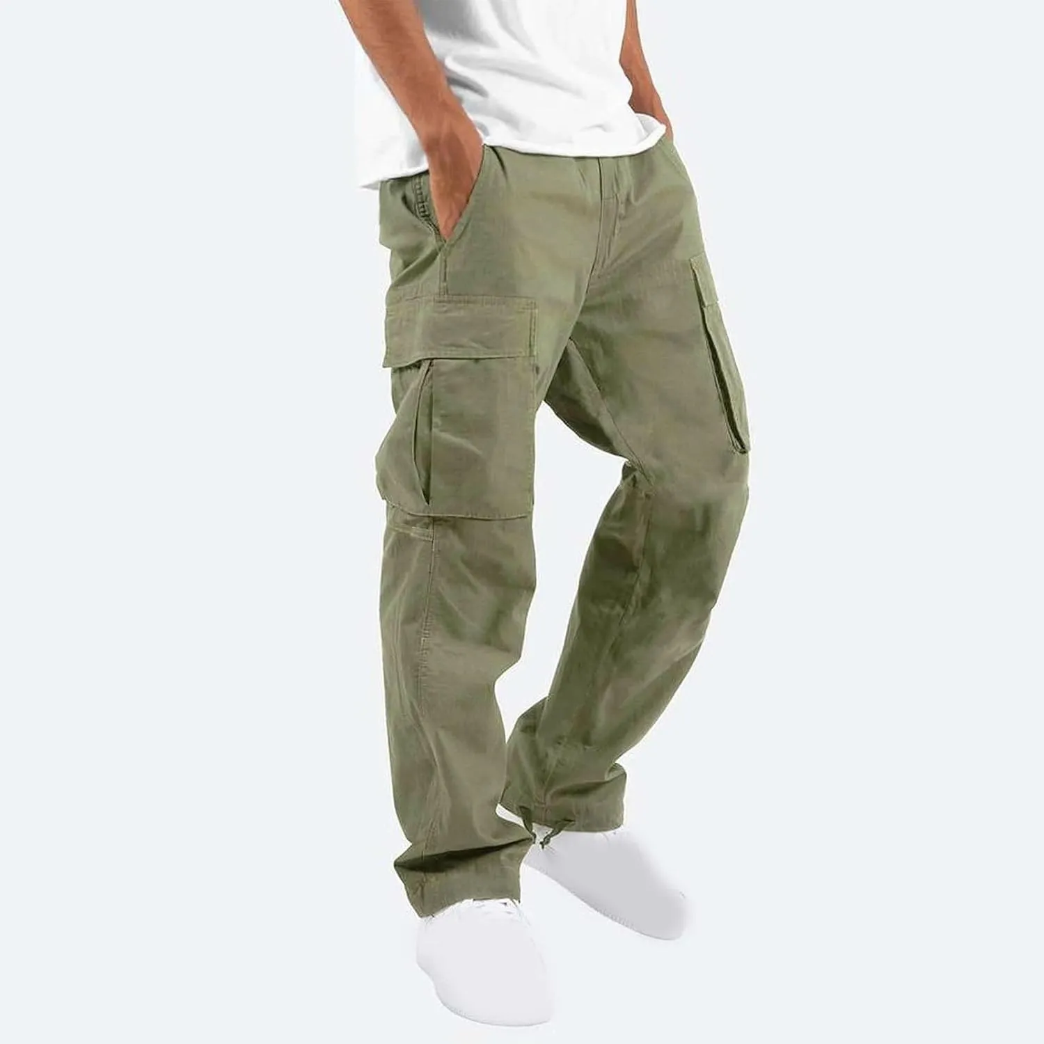 Cargo Pants for Men Multi Pockets Work Pants Breathable Elastic Waist Relaxed Hiking Outdoor Casual Pants Trouser
