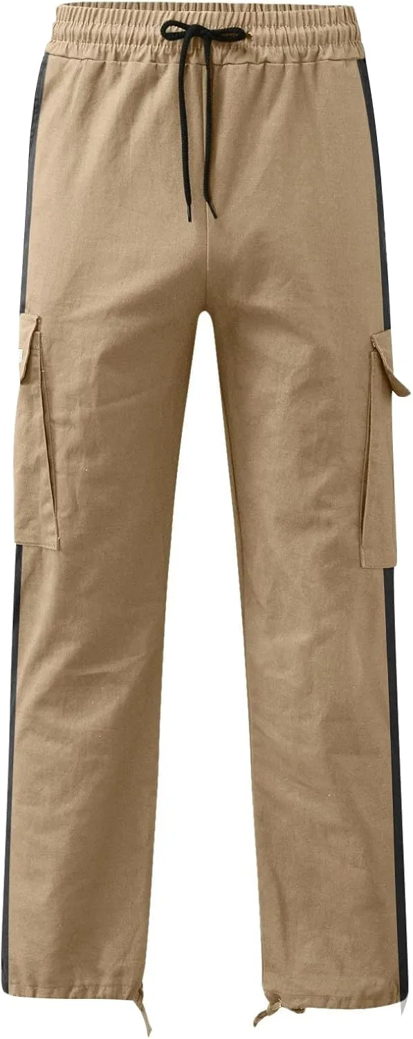 Cargo Pants for Men Relaxed Fit Athletic Pants Elastic Waist Sweatpants Casual Drawstring Baggy Joggers Trousers