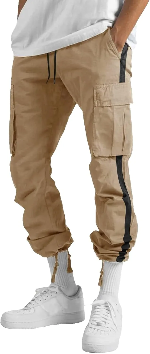 Cargo Pants for Men Relaxed Fit Athletic Pants Elastic Waist Sweatpants Casual Drawstring Baggy Joggers Trousers