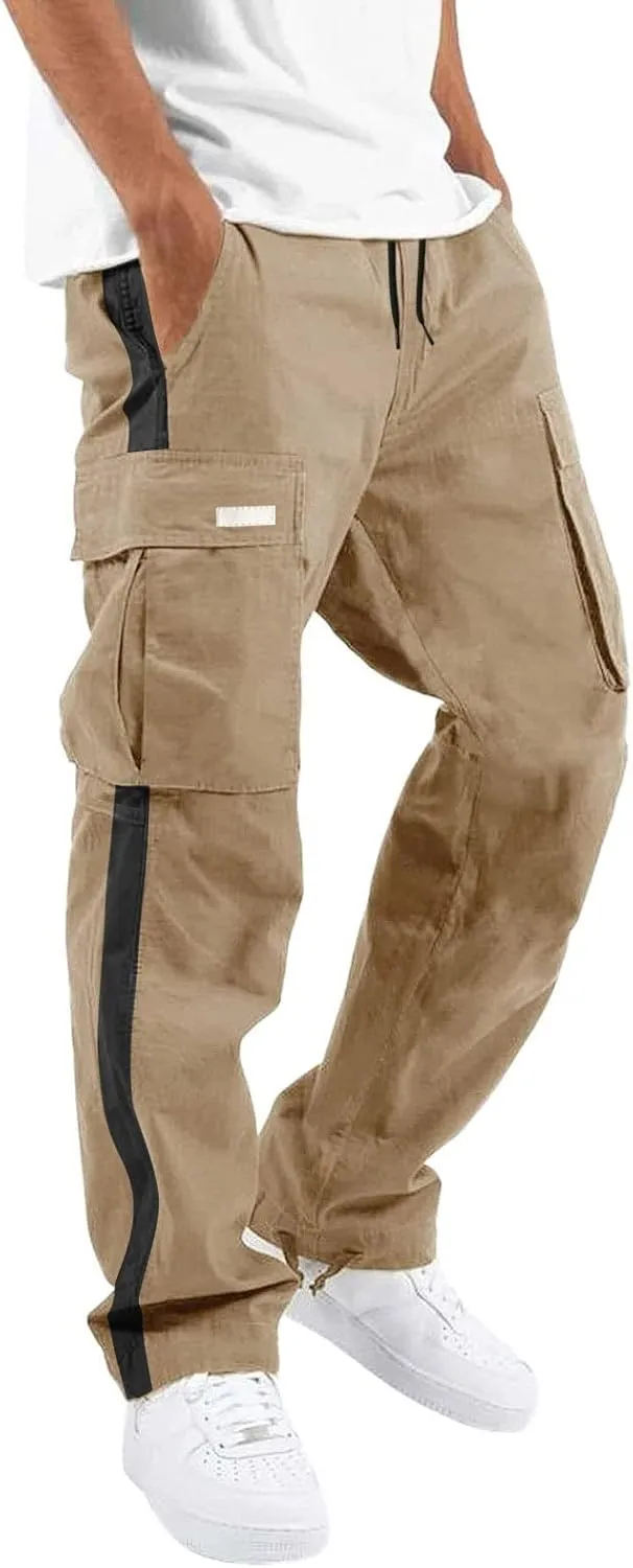 Cargo Pants for Men Relaxed Fit Athletic Pants Elastic Waist Sweatpants Casual Drawstring Baggy Joggers Trousers