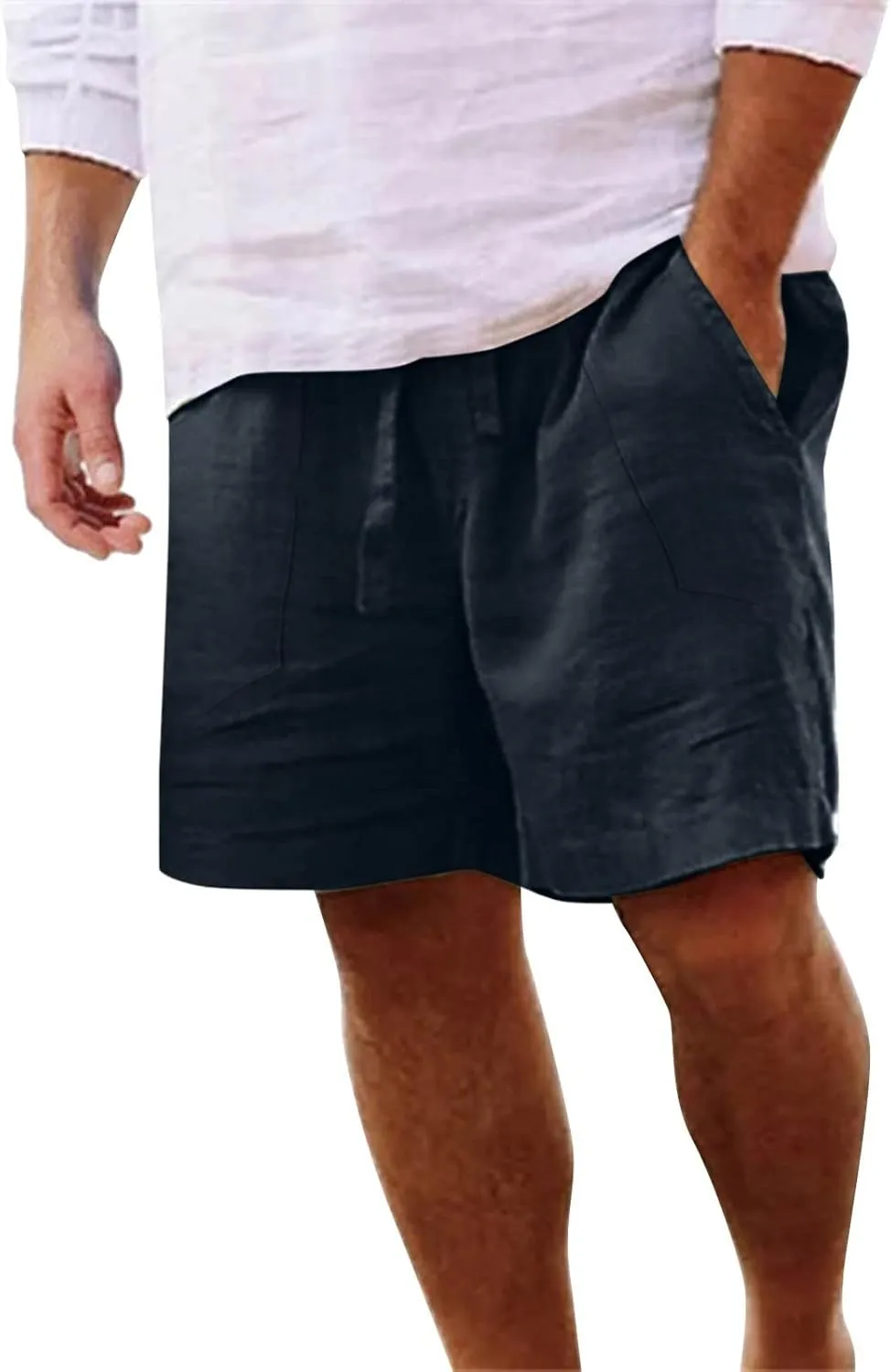 CRNTCEM Mens Lightweight Cotton Linen Shorts Drawstring Summer Travel Beach Shorts Loose Outdoor Casual Sports Golf Shorts