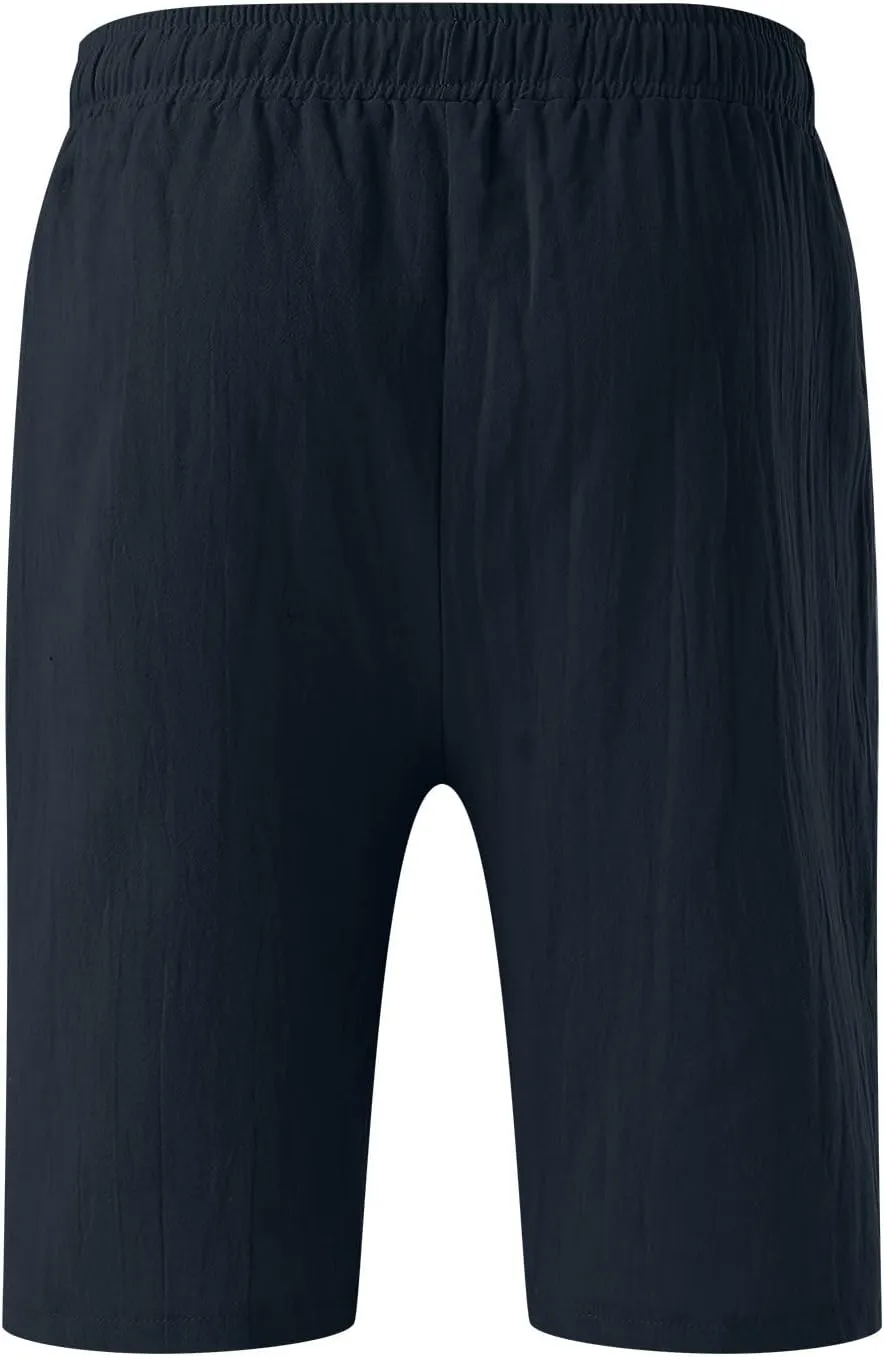 CRNTCEM Mens Lightweight Cotton Linen Shorts Drawstring Summer Travel Beach Shorts Loose Outdoor Casual Sports Golf Shorts