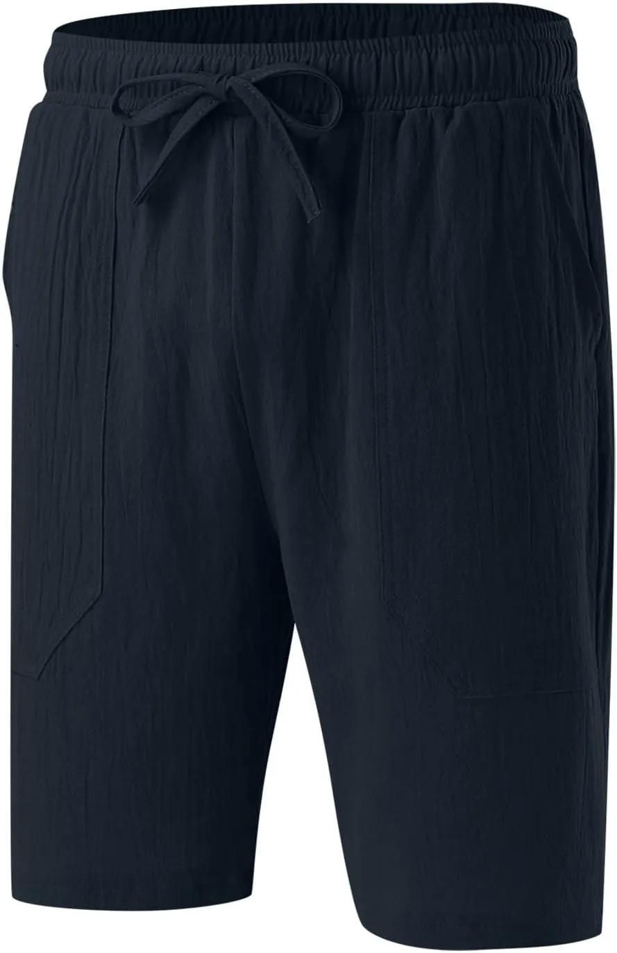 CRNTCEM Mens Lightweight Cotton Linen Shorts Drawstring Summer Travel Beach Shorts Loose Outdoor Casual Sports Golf Shorts
