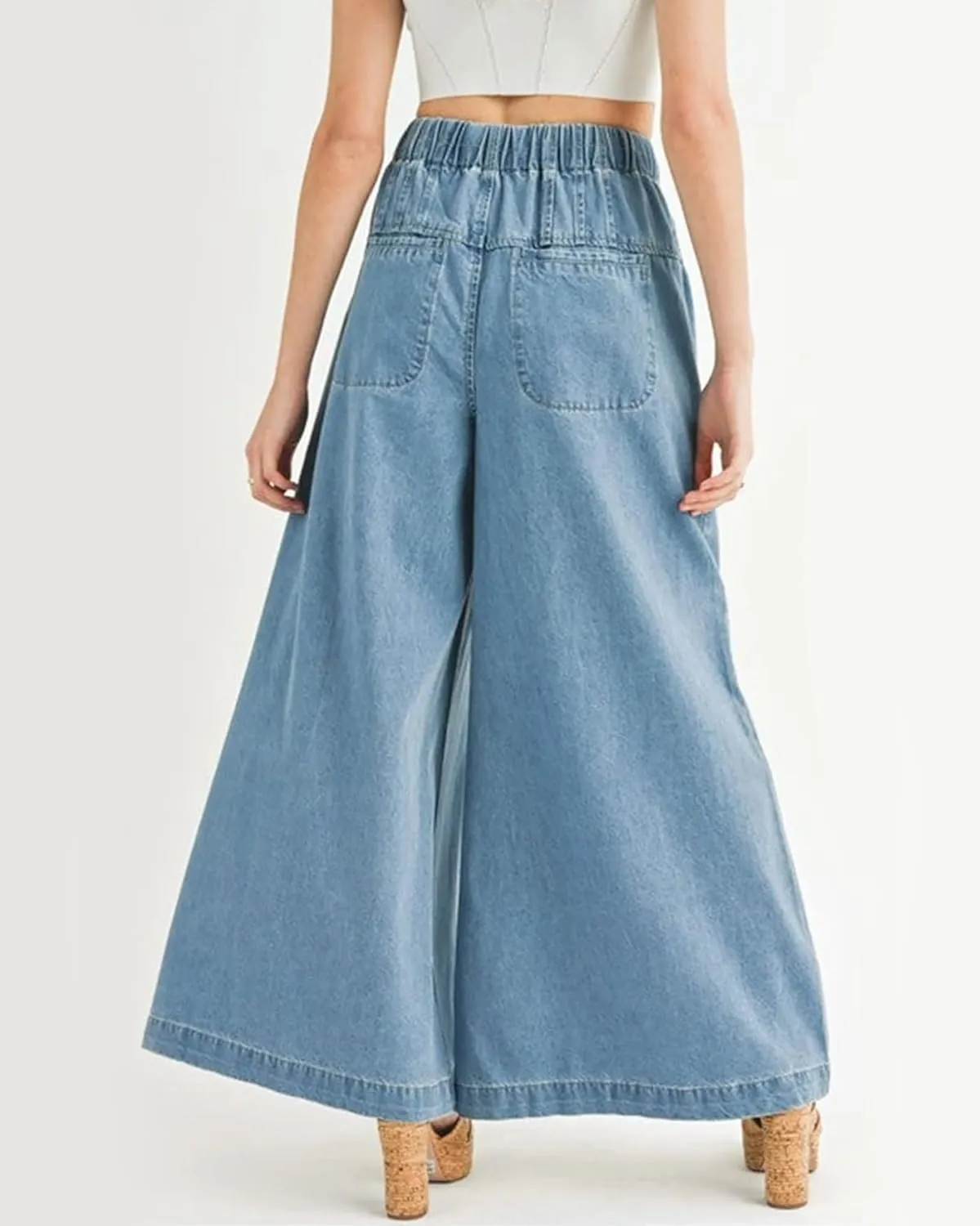 Drawstring Wide Leg Jeans for Women High Waist Elastic Waisted Baggy Y2K Pants Trendy Flare Jeans
