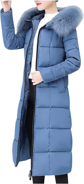 Fashion Women's Winter Coats Warm Thickened Long Down Jacket Insulated Casual Solid Puffer Jacket with Fur Hood