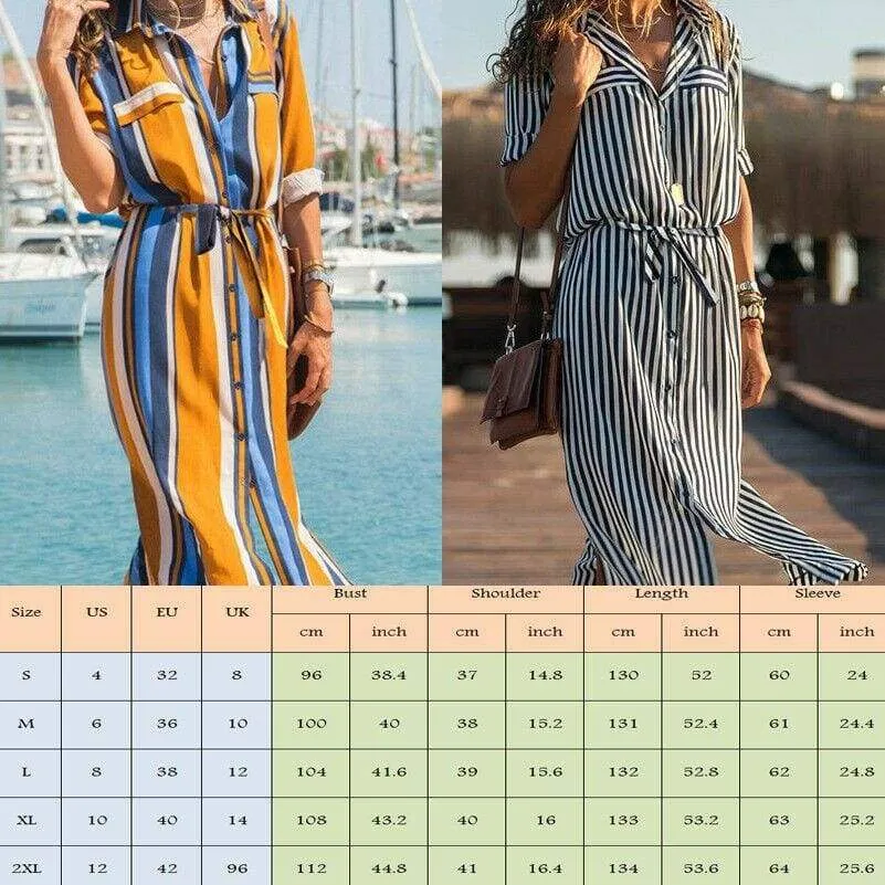 FashionSierra - New Spring Women's arrival Stripe T-Shirt High waist Casual Beach style Loose Shirt Long Dress
