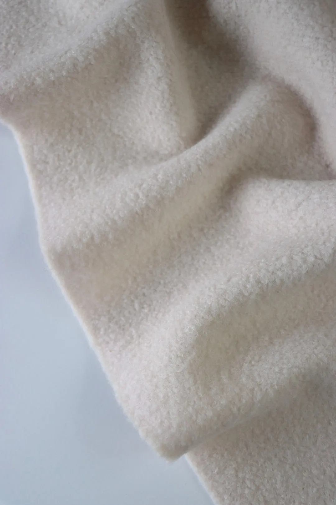 FLAWED 2YD 5IN REMNANT; Ivory Wool Boucle/French Terry Knit