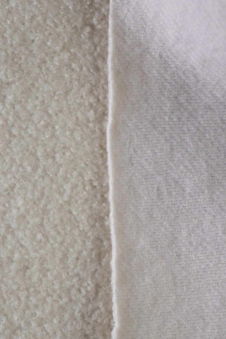 FLAWED 2YD 5IN REMNANT; Ivory Wool Boucle/French Terry Knit
