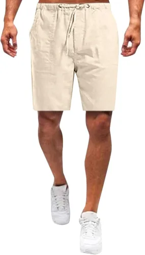 GOKKILRW Mens Cotton Linen Shorts Solid Elastic Waist Drawstring Loose Fit Shorts Casual Lightweight Boho Summer Beach Shorts