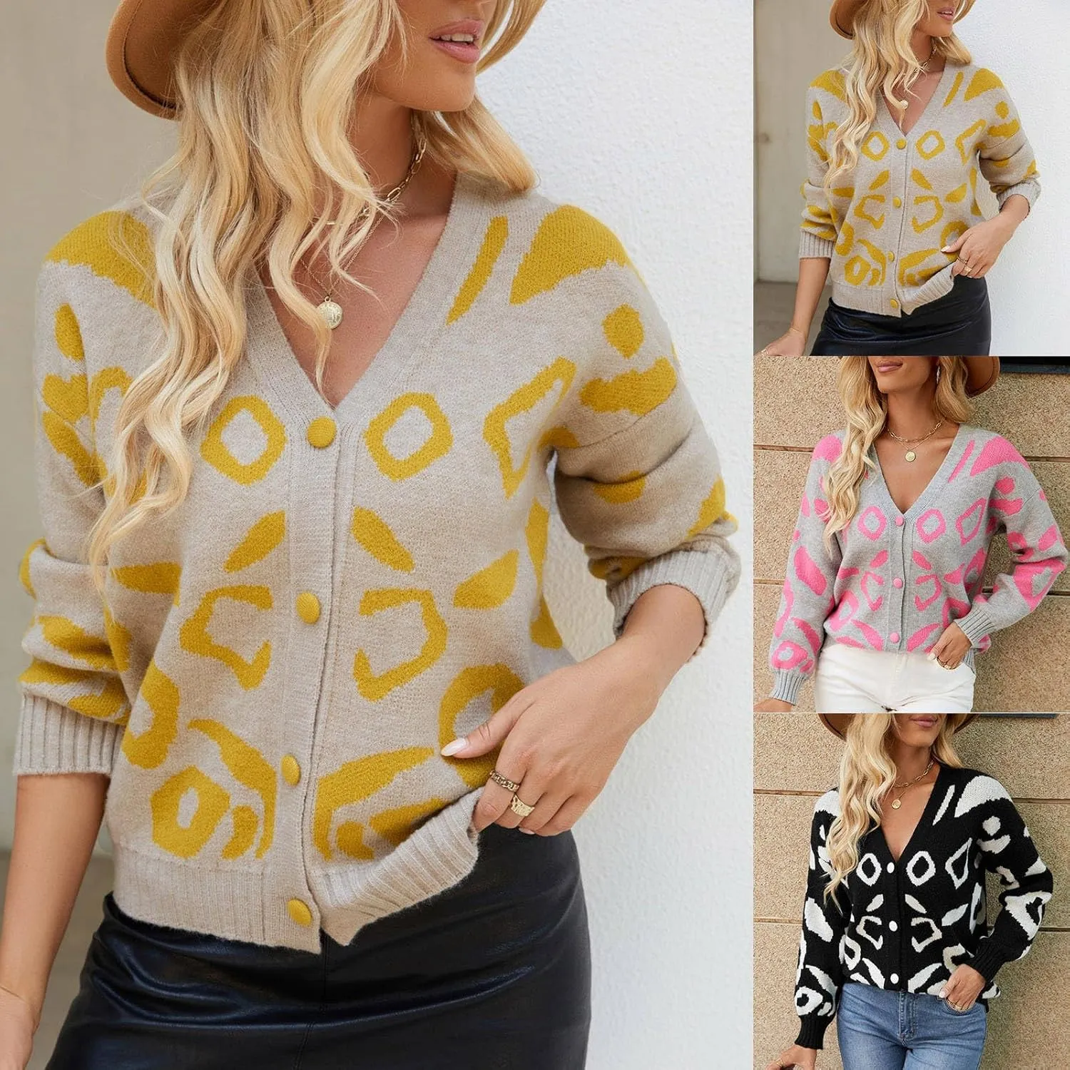iLH Women's Casual V Neck Cardigan Single Breasted Long Sleeve Cardigan Sweater Light Weight Cardigan Sweaters for Women