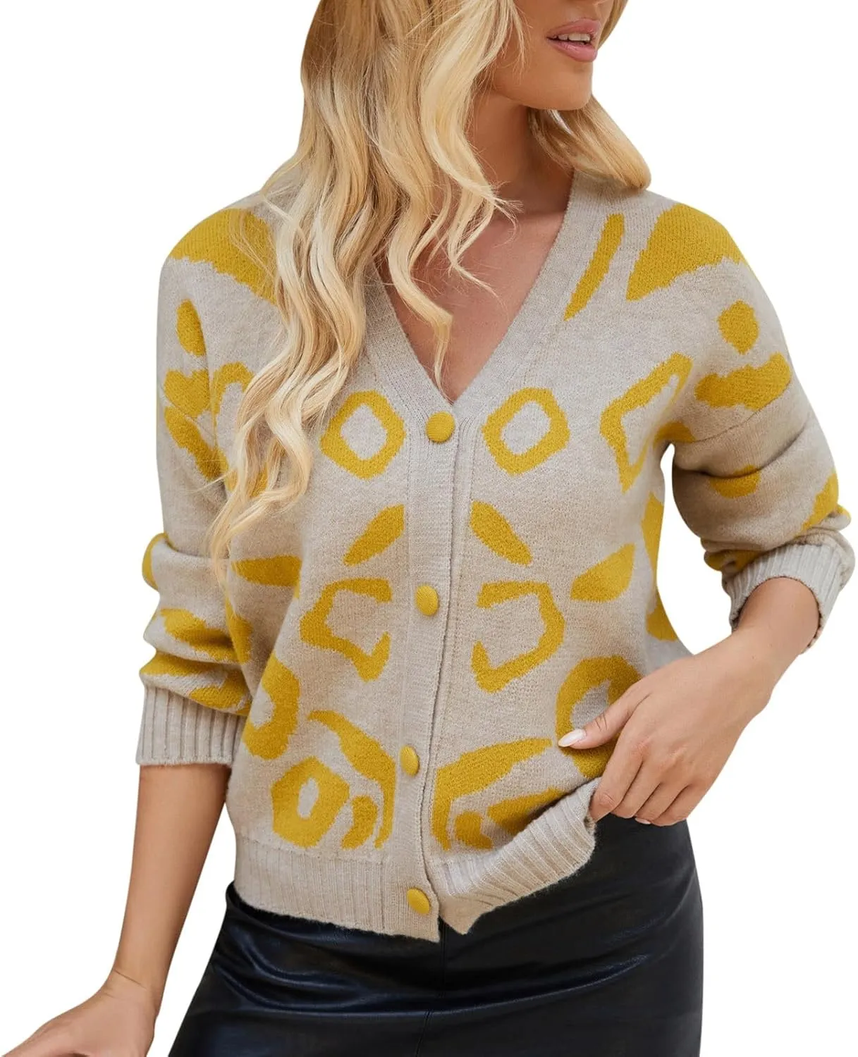 iLH Women's Casual V Neck Cardigan Single Breasted Long Sleeve Cardigan Sweater Light Weight Cardigan Sweaters for Women