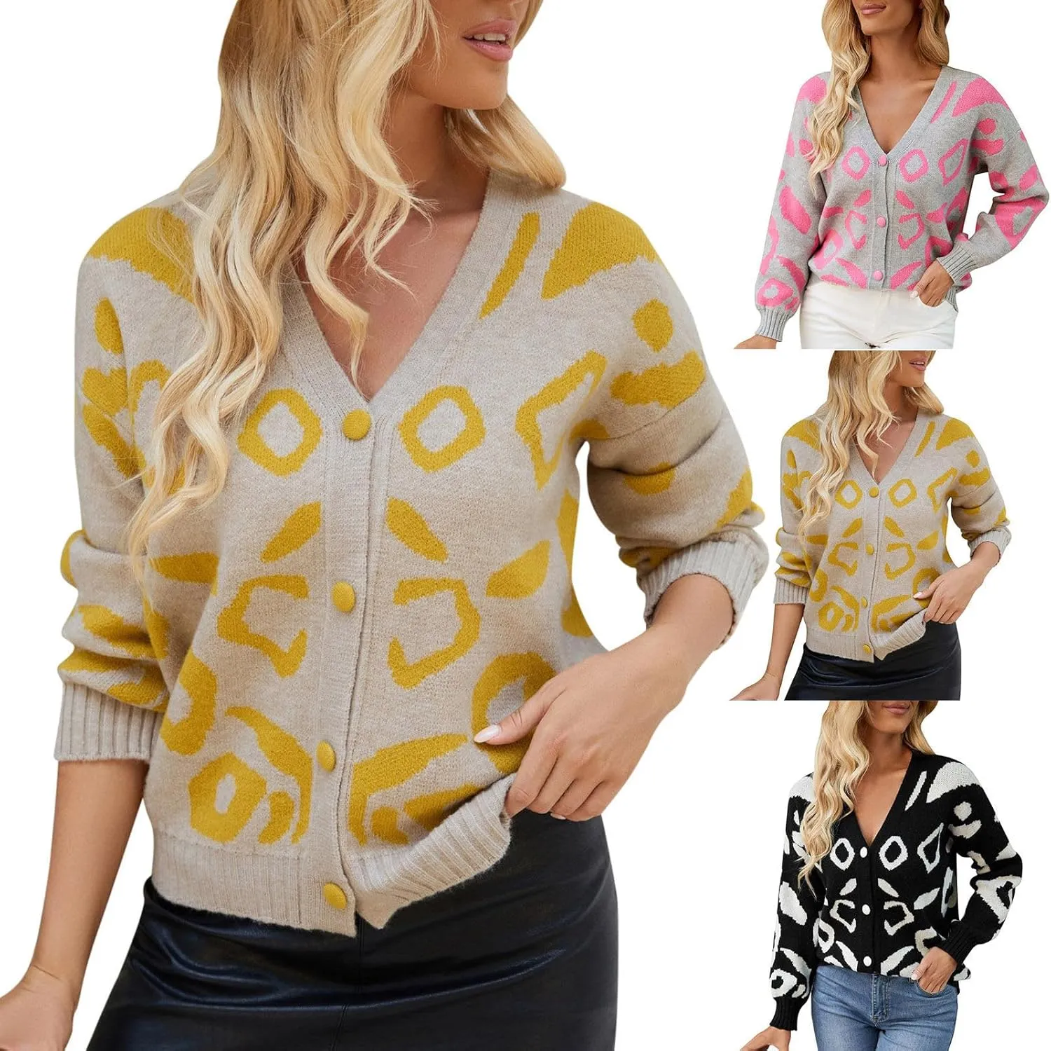 iLH Women's Casual V Neck Cardigan Single Breasted Long Sleeve Cardigan Sweater Light Weight Cardigan Sweaters for Women