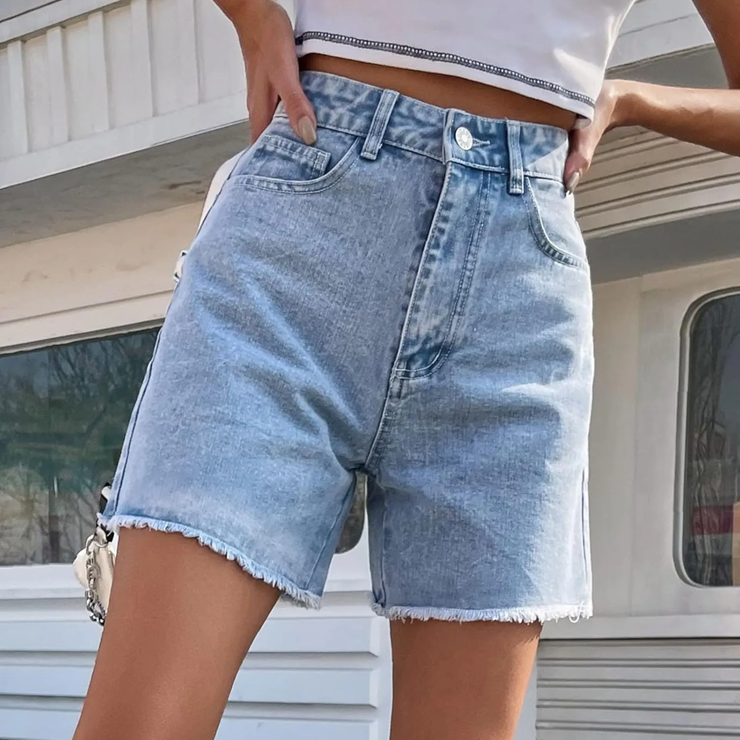 Jean Shorts Womens Casual High Waisted Straight Leg Cropped Pants 2025 Summer Raw Hem Denim Shorts for Vacation