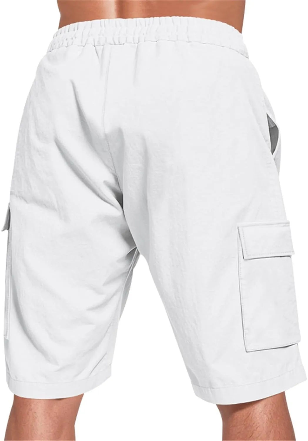 Linen Cargo Shorts for Men Baggy Elastic Waist Shorts with Pockets Lightweight Casual Summer Vacation Bermuda Short