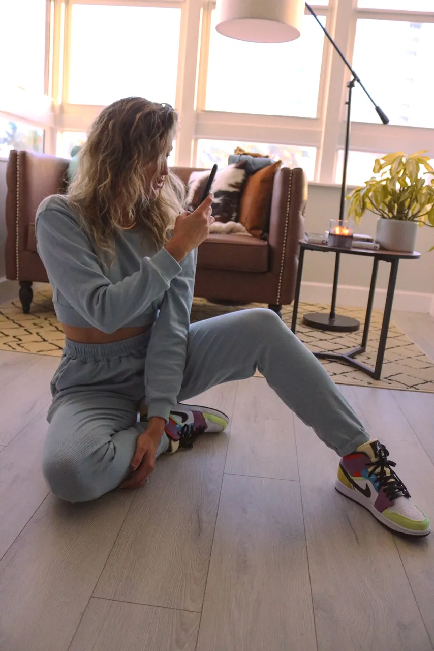 Lux Lounge 'Touch The Sky' Jogger Set in Dusty Blue