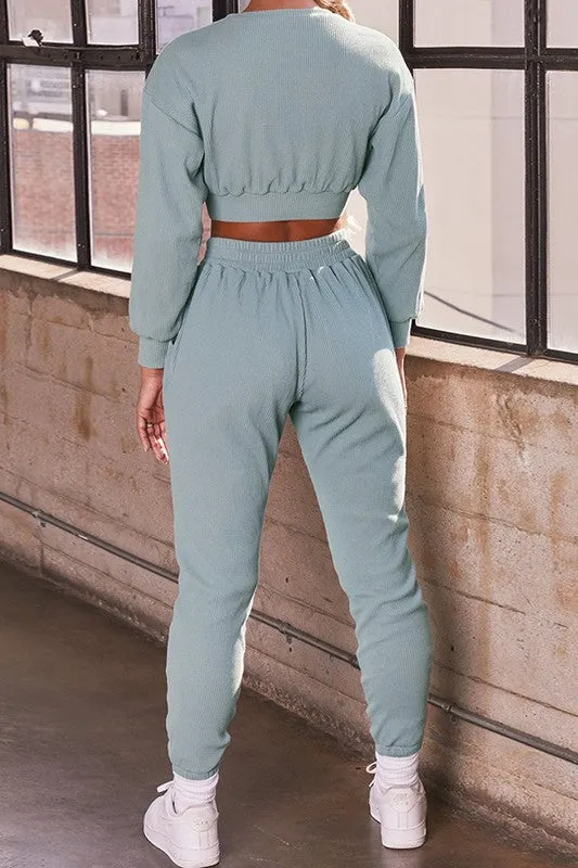 Lux Lounge 'Touch The Sky' Jogger Set in Dusty Blue