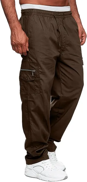 Men's Cargo Pants Jogger Hiking Sweatpants Casual Athletic Outdoor Cotton Trousers Relaxed Fit with Pockets