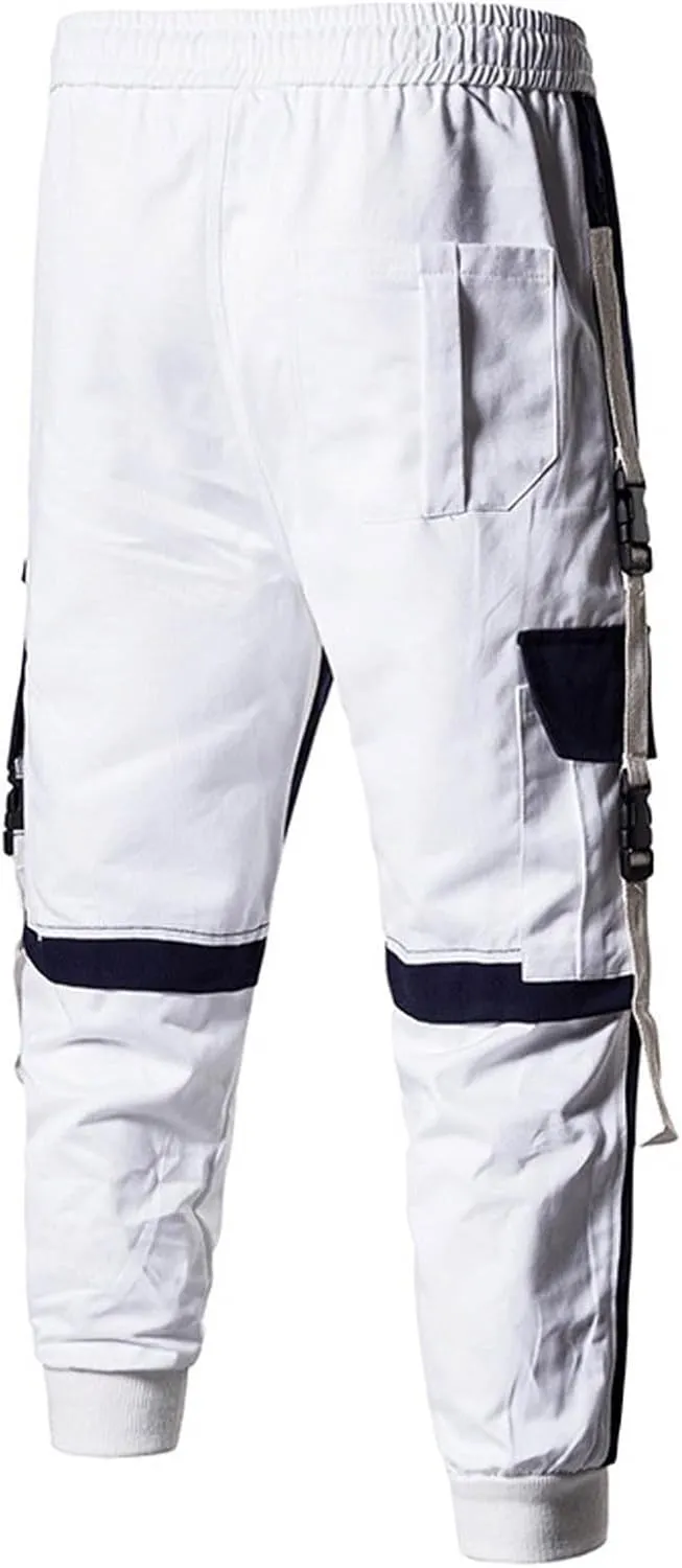 Mens Casual Cargo Pants Stretch Elastic Waist Drawstring Joggers Pants Corset Leg Pants Tapered Sweatpants for Men