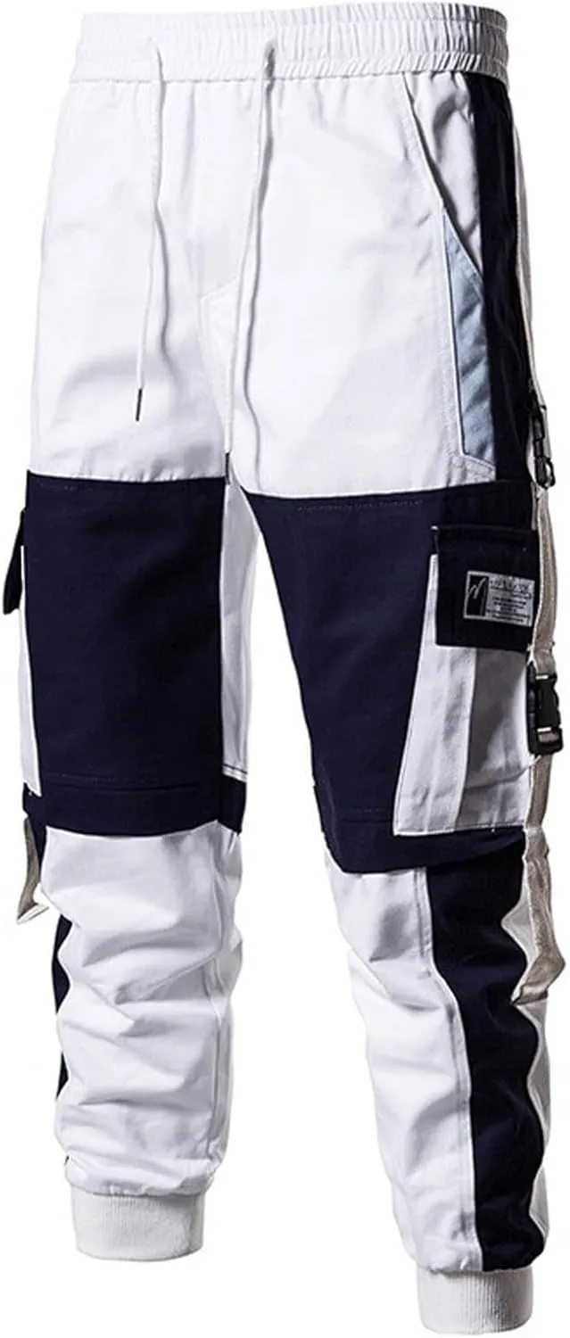 Mens Casual Cargo Pants Stretch Elastic Waist Drawstring Joggers Pants Corset Leg Pants Tapered Sweatpants for Men
