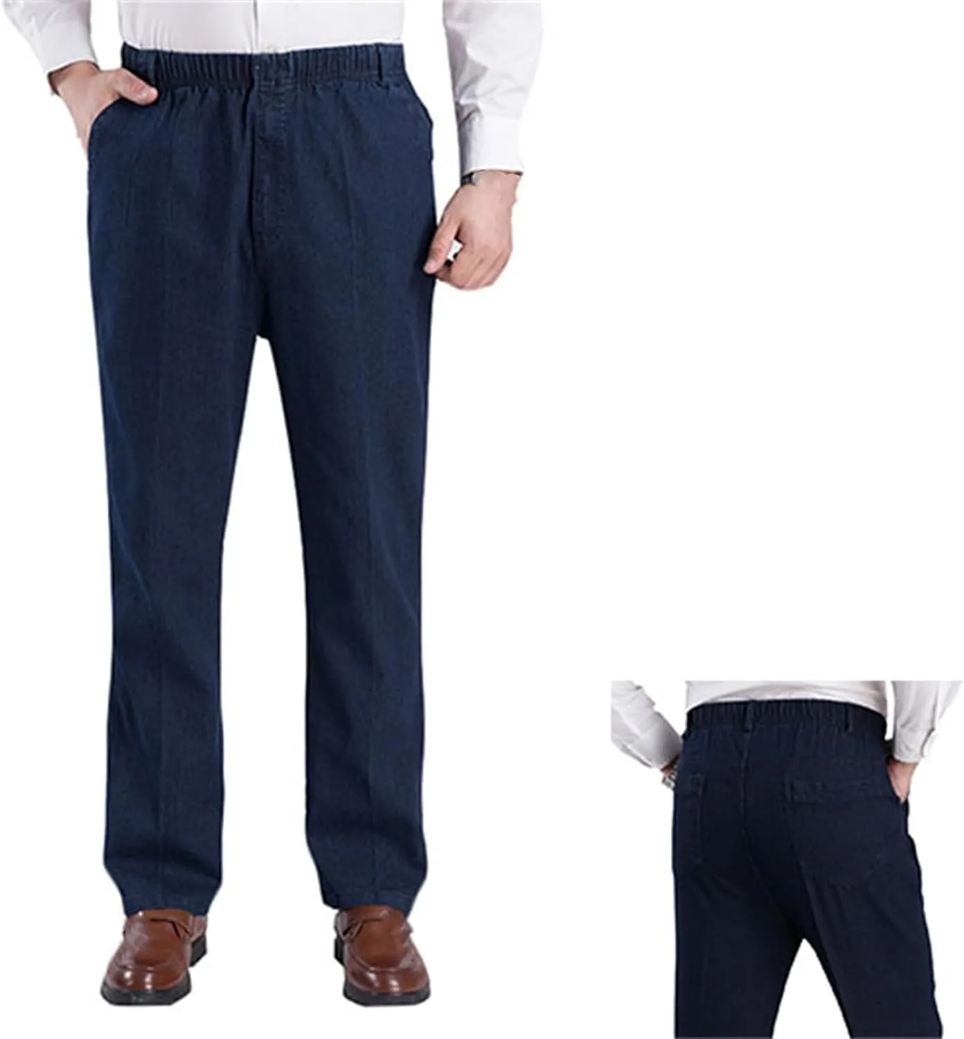 Mens Elastic Waist Jeans, Flexible Waist Straight Fit Comfort Denim, Relaxed Fit with, Elastic Waist Jeans for Men