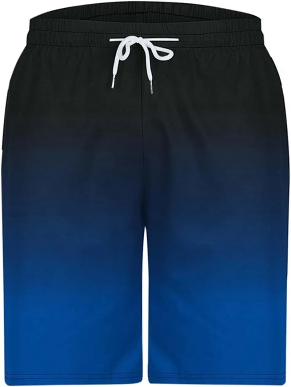 Mens Shorts Lounge Drawstring Gradient Color Athletic Shorts Summer Baggy Elastic Waist Beach Pants with Pockets