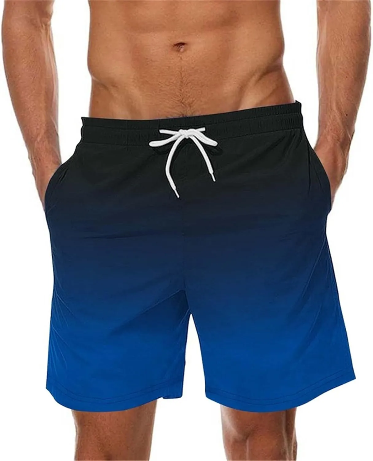 Mens Shorts Lounge Drawstring Gradient Color Athletic Shorts Summer Baggy Elastic Waist Beach Pants with Pockets