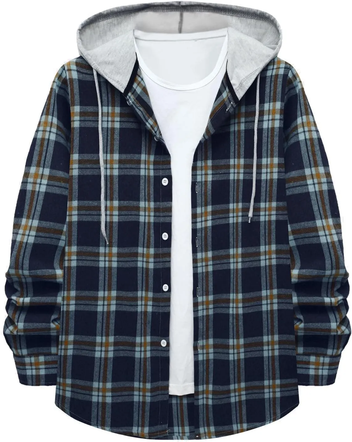 Plaid Hoodies Jackets for Men Lightweight Casual Long Sleeve Fleece Lined Casual Plaid Jacket Color Block Stitching Warm