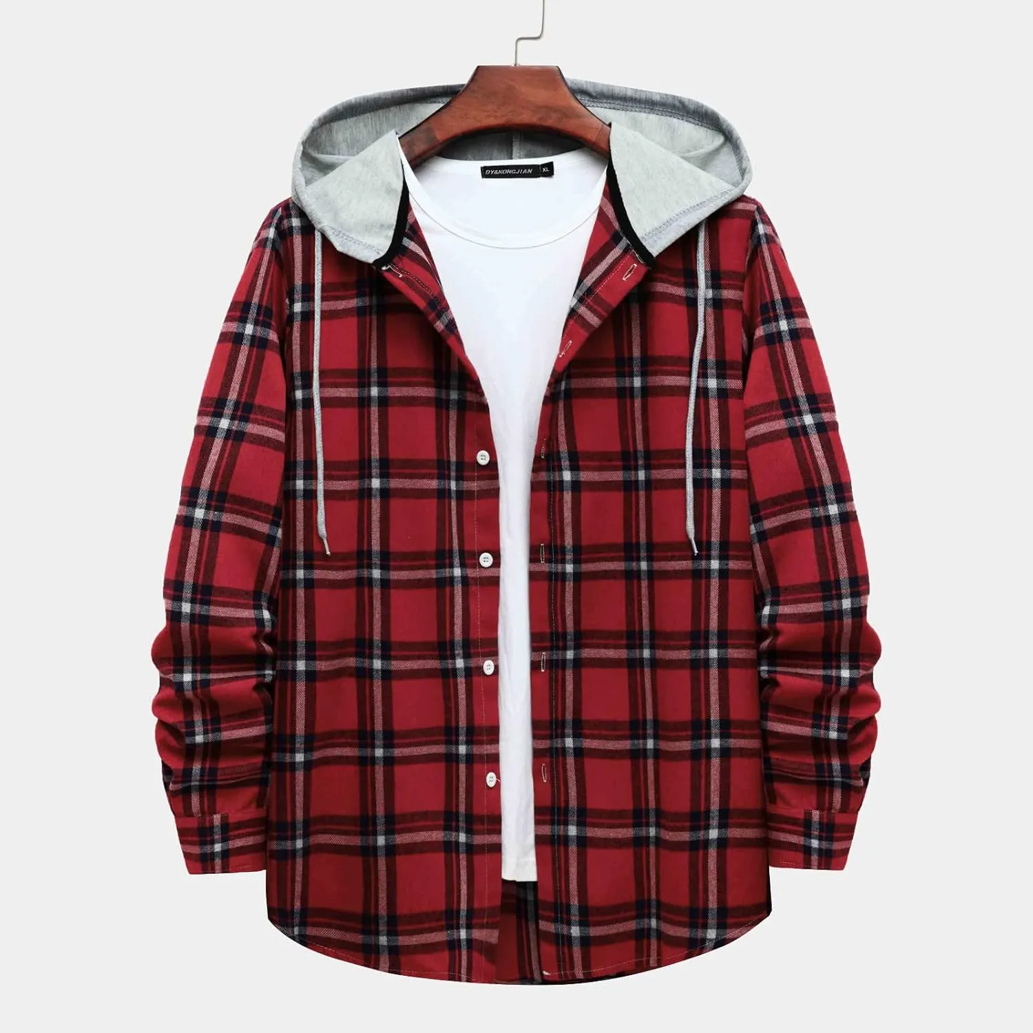 Plaid Hoodies Jackets for Men Lightweight Casual Long Sleeve Fleece Lined Casual Plaid Jacket Color Block Stitching Warm