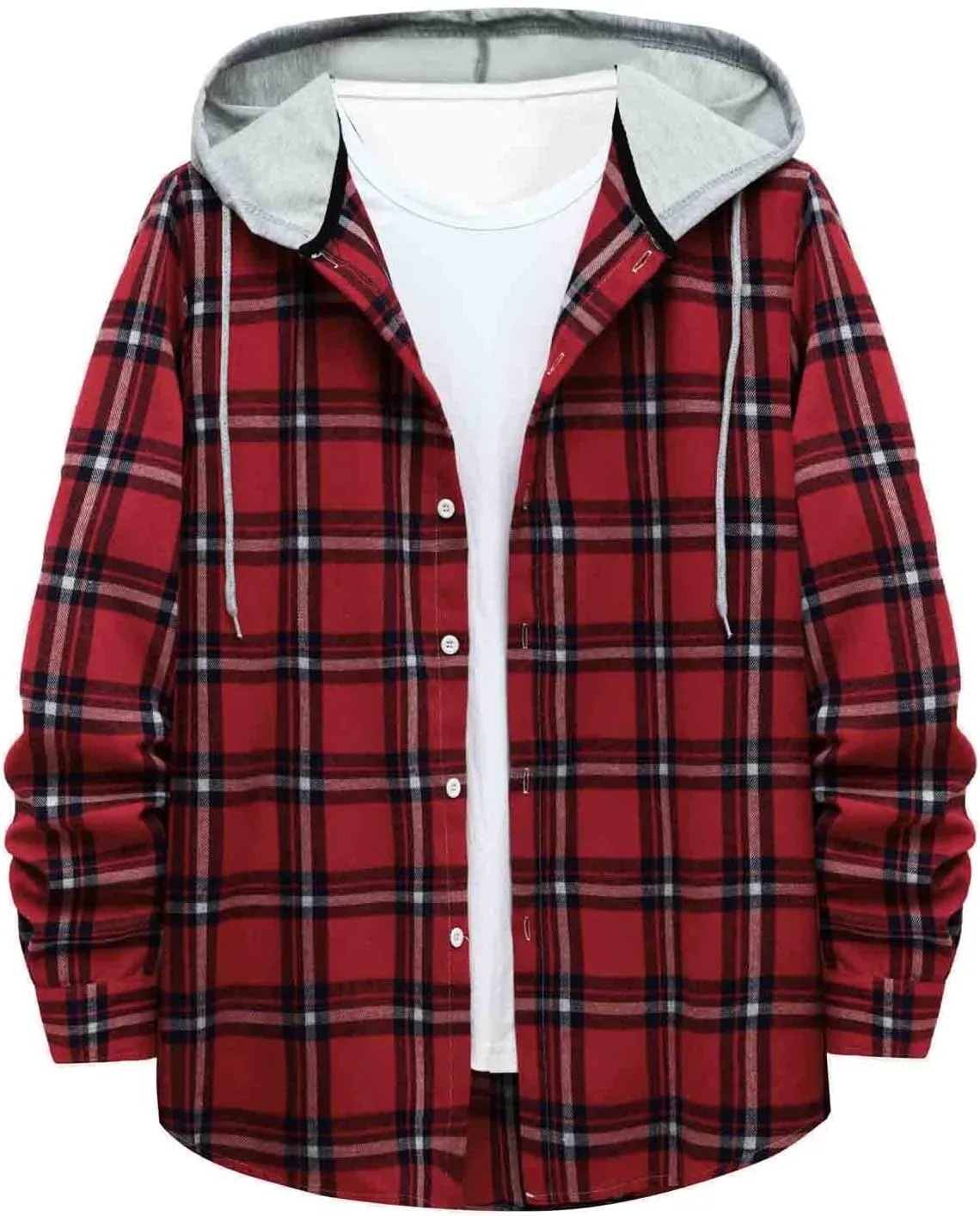 Plaid Hoodies Jackets for Men Lightweight Casual Long Sleeve Fleece Lined Casual Plaid Jacket Color Block Stitching Warm