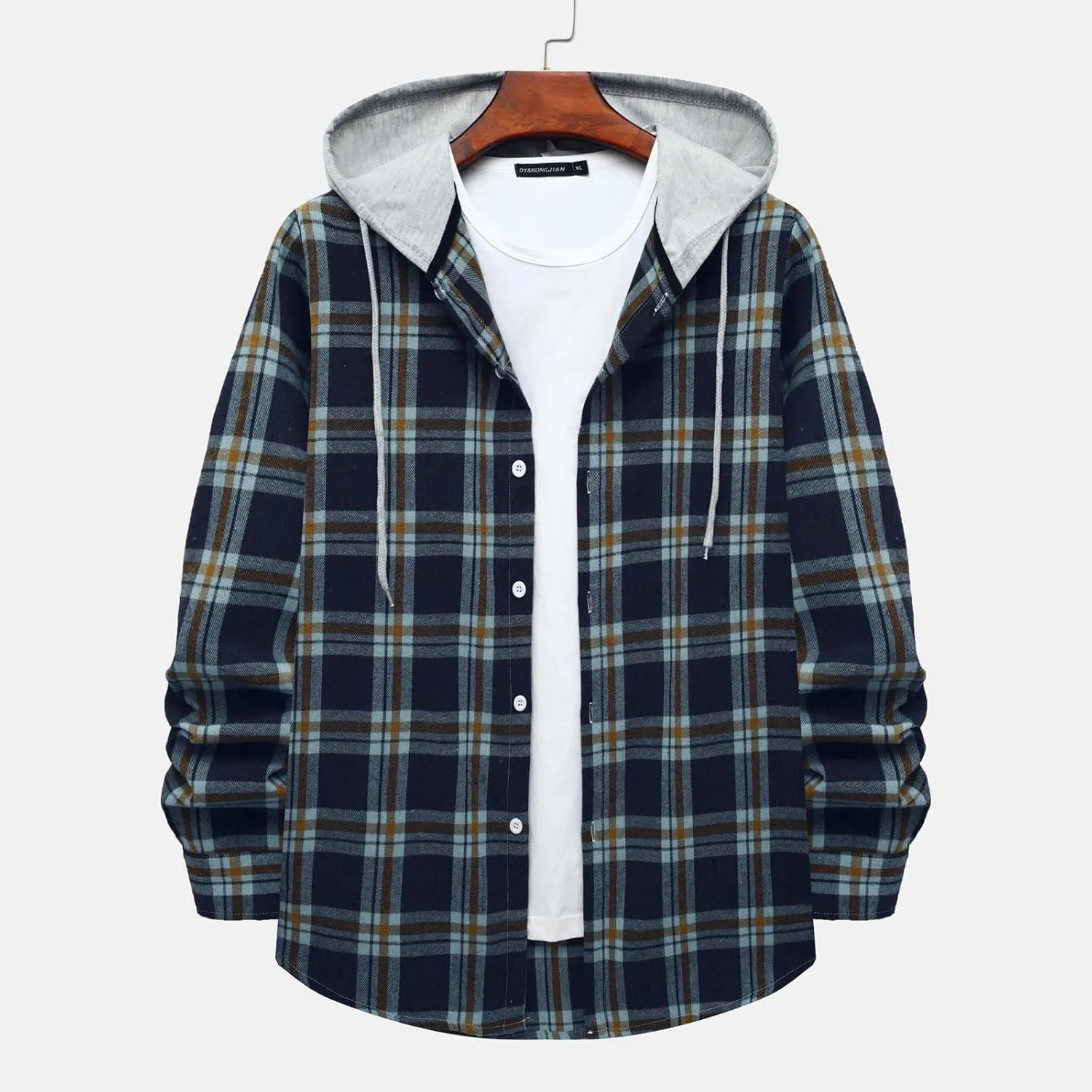 Plaid Hoodies Jackets for Men Lightweight Casual Long Sleeve Fleece Lined Casual Plaid Jacket Color Block Stitching Warm
