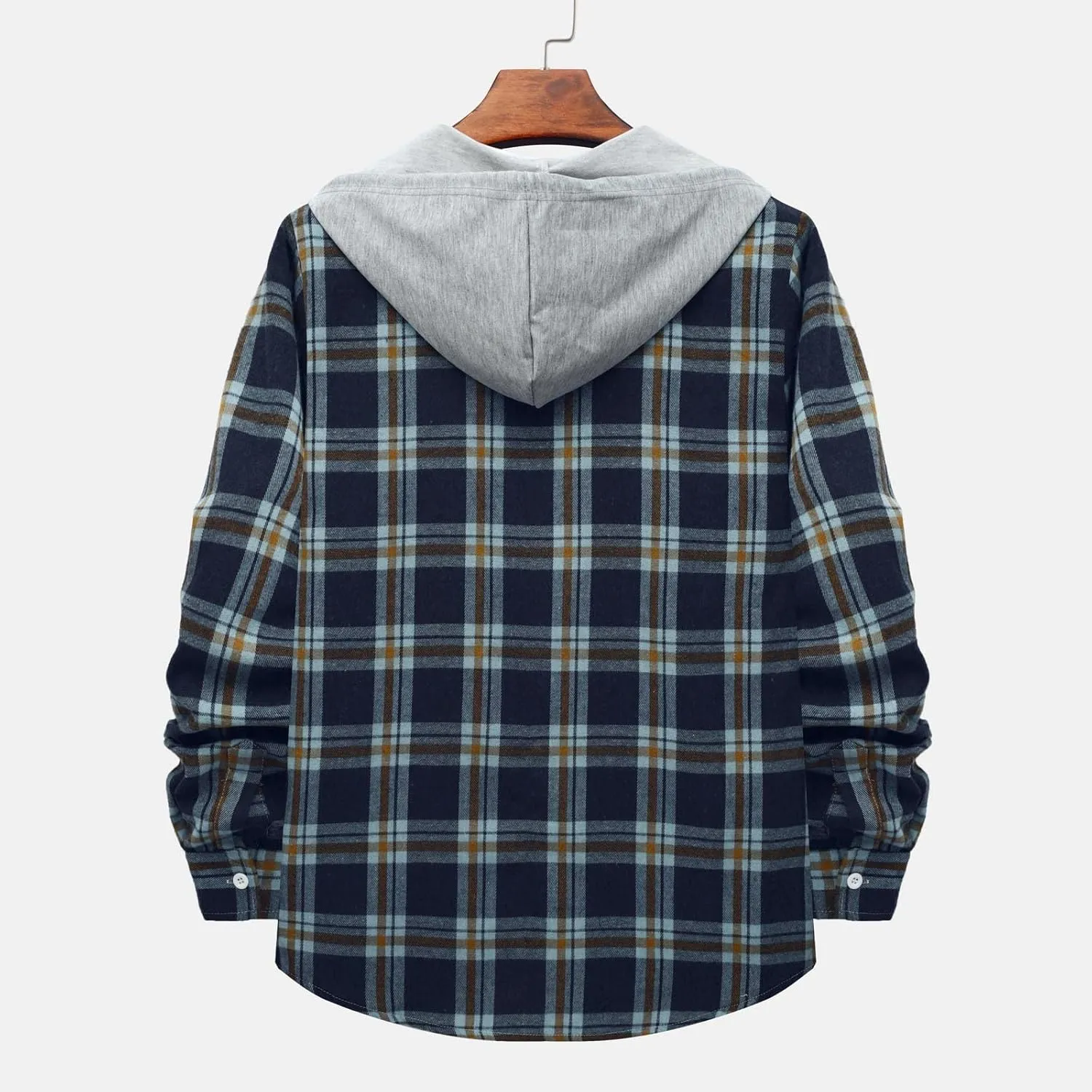 Plaid Hoodies Jackets for Men Lightweight Casual Long Sleeve Fleece Lined Casual Plaid Jacket Color Block Stitching Warm