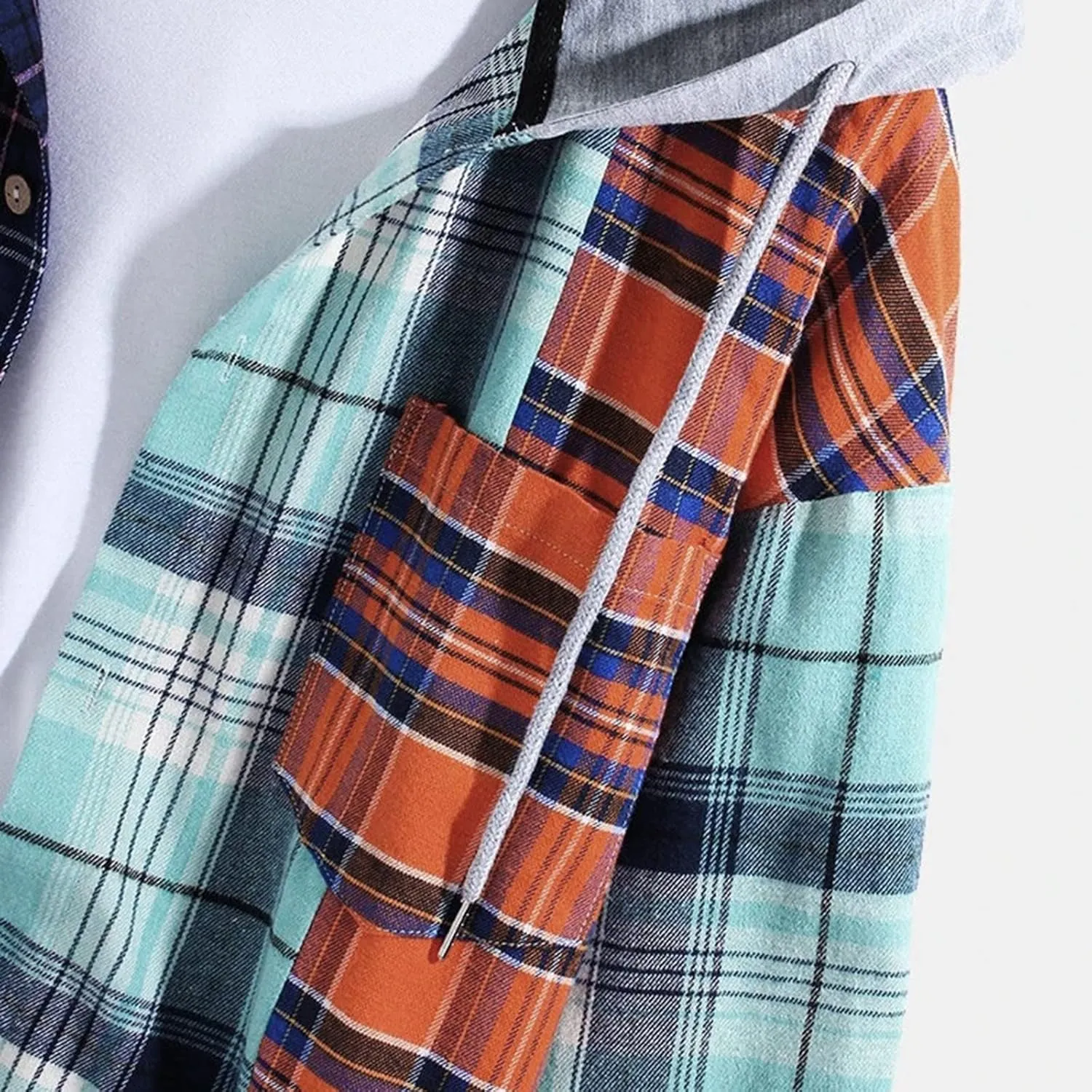 Plaid Hoodies Jackets for Men Lightweight Casual Long Sleeve Fleece Lined Casual Plaid Jacket Color Block Stitching
