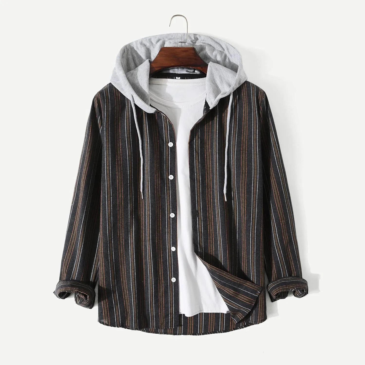 Plaid Hoodies Jackets for Men Lightweight Casual Long Sleeve Fleece Lined Casual Plaid Jacket Color Block Stitching