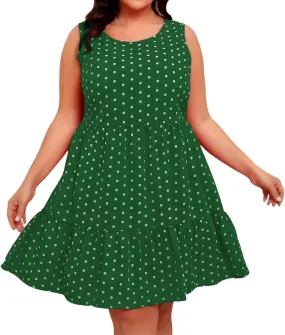 Plus Size Sundresses for Women 2025 Vacation Polka Dot Short Tank Dress Casual Summer Tiered Ruffle Mini Beach Dress