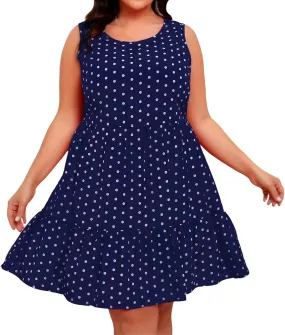 Plus Size Sundresses for Women 2025 Vacation Polka Dot Short Tank Dress Casual Summer Tiered Ruffle Mini Beach Dress