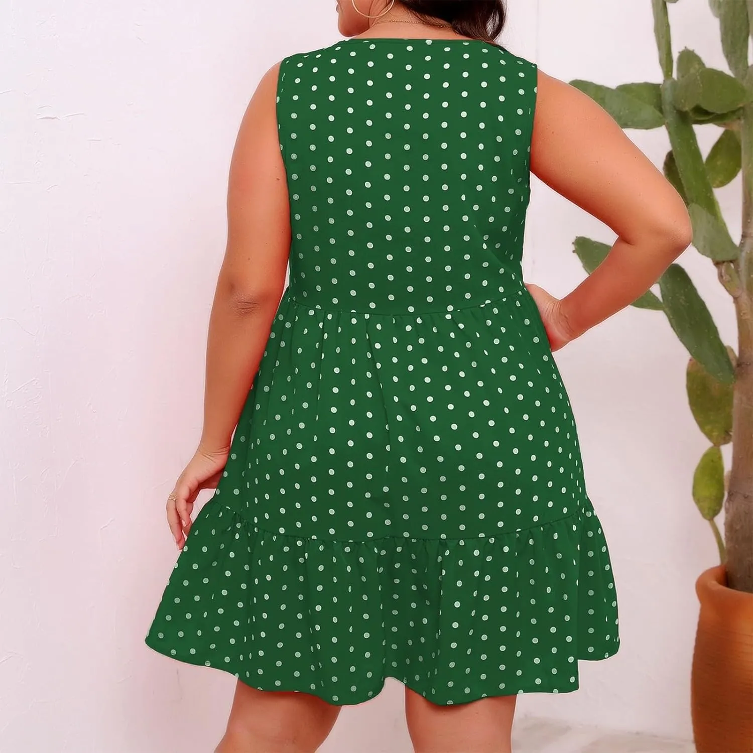 Plus Size Sundresses for Women 2025 Vacation Polka Dot Short Tank Dress Casual Summer Tiered Ruffle Mini Beach Dress