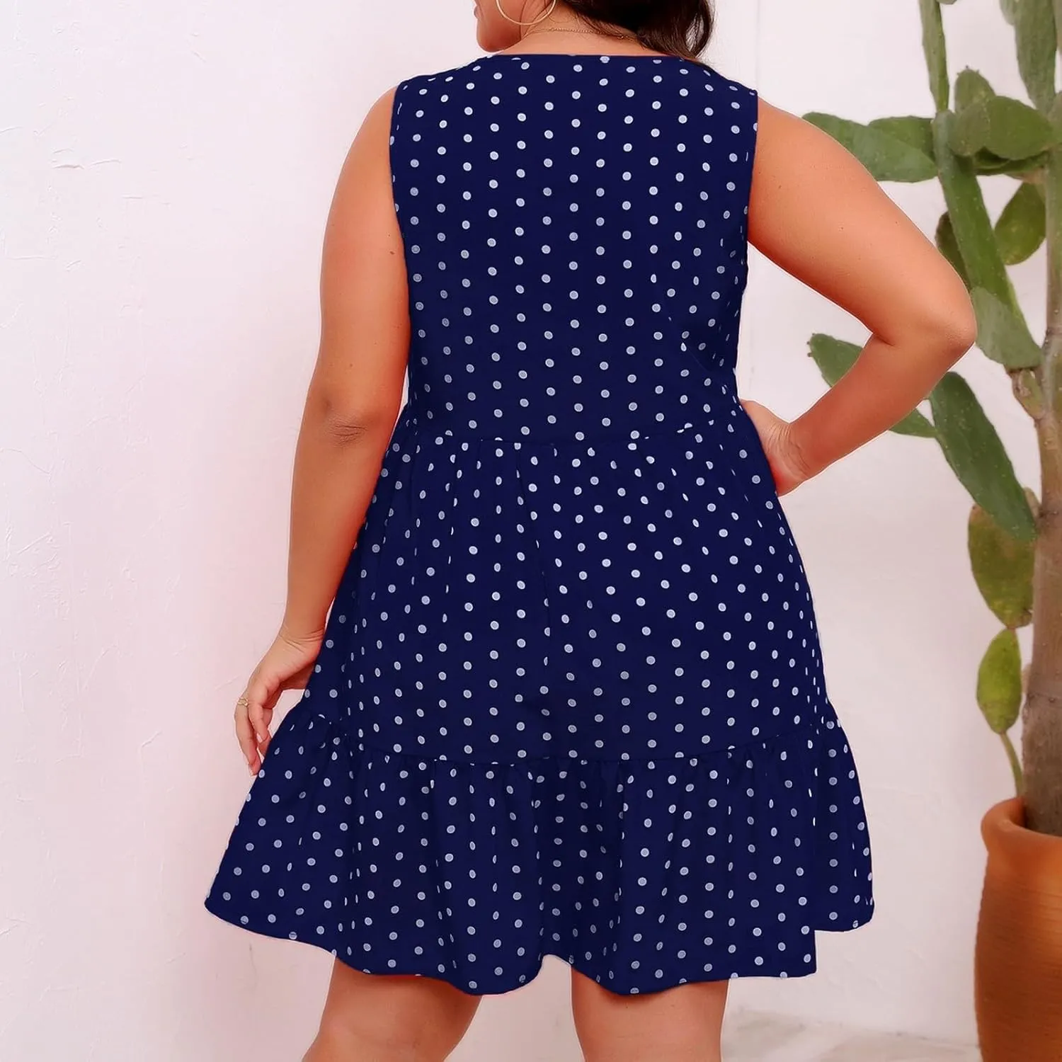Plus Size Sundresses for Women 2025 Vacation Polka Dot Short Tank Dress Casual Summer Tiered Ruffle Mini Beach Dress
