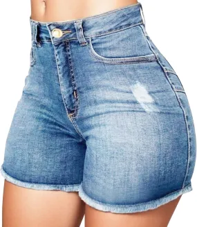 Rvidbe Jean Shorts High Waisted Women's Casual High Waist Ripped Raw Trim Button Asymmetrical Denim Shorts Jean Shorts Womens Bermuda
