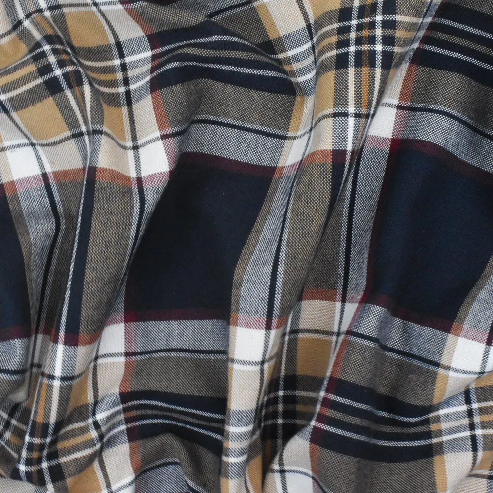 School Beige-Blue-Multi Plaid Poly Madras Woven Suiting Fabric