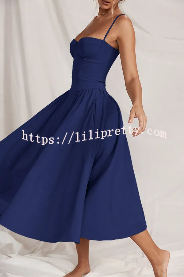 Solid Color Buttonless Bandeau Side Pocket Midi Dress