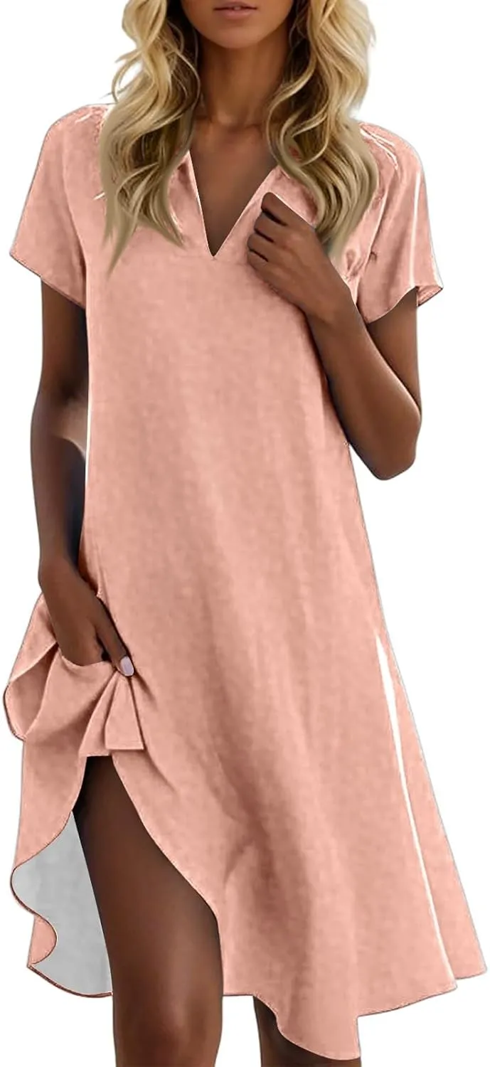 Summer Dresses for Women Floral Print Sundresses Casual Beach Vacation Dress Loose T Shirt Dress Short Sleeve Dress