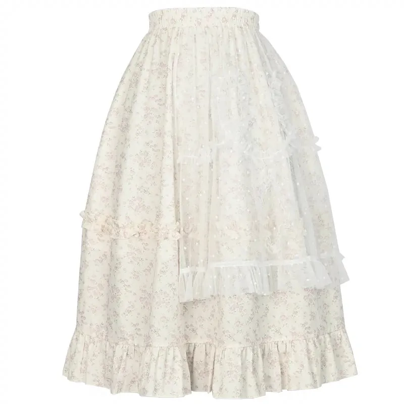 Sweet Girl Style Puff Sleeve T-shirt and Floral Dress