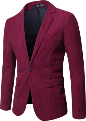 UNINUKOO Men's Suit Jackets Corduroy Vintage Sport Coat Slim Fit Party Dinner Casual Blazer for Men